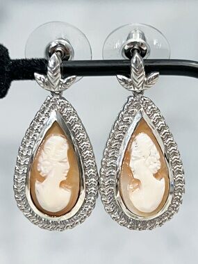 Italian Conch Sterling Silver Cameo Post Back Earrings